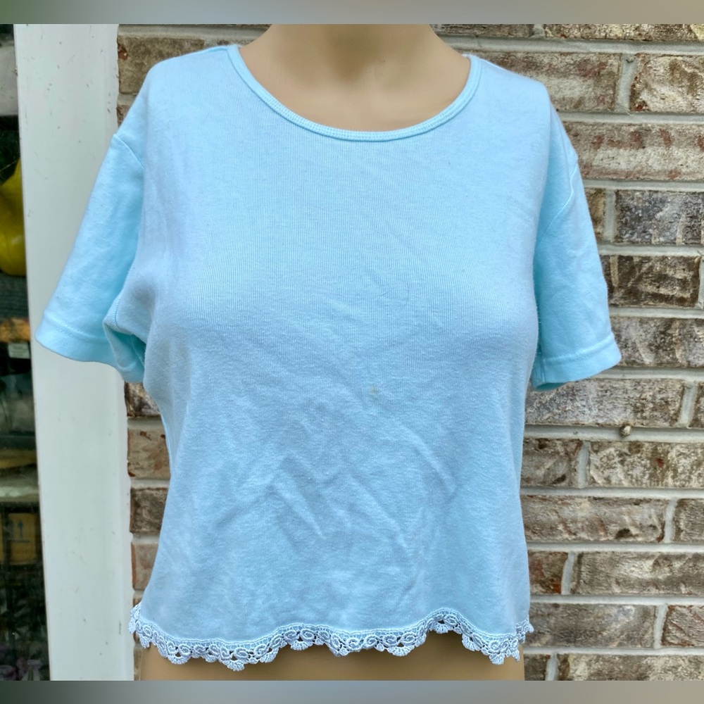 2000 Y2K Mint Green/Light Blue Heart Logo Victorias Secret Cropped Tshirt